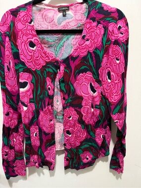 Talbots Pink Floral Cardigan XL